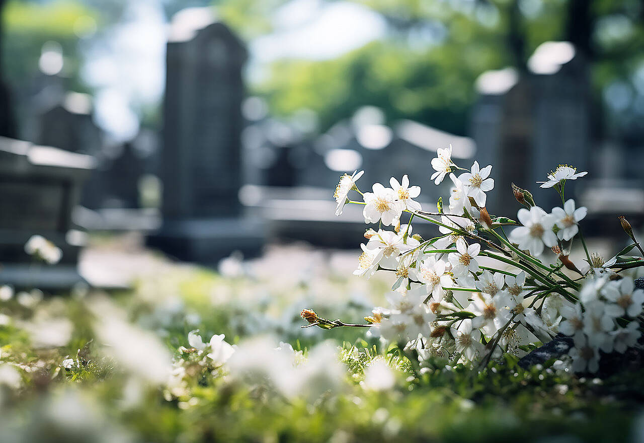 Schneeglöckchen auf einem Friedhof